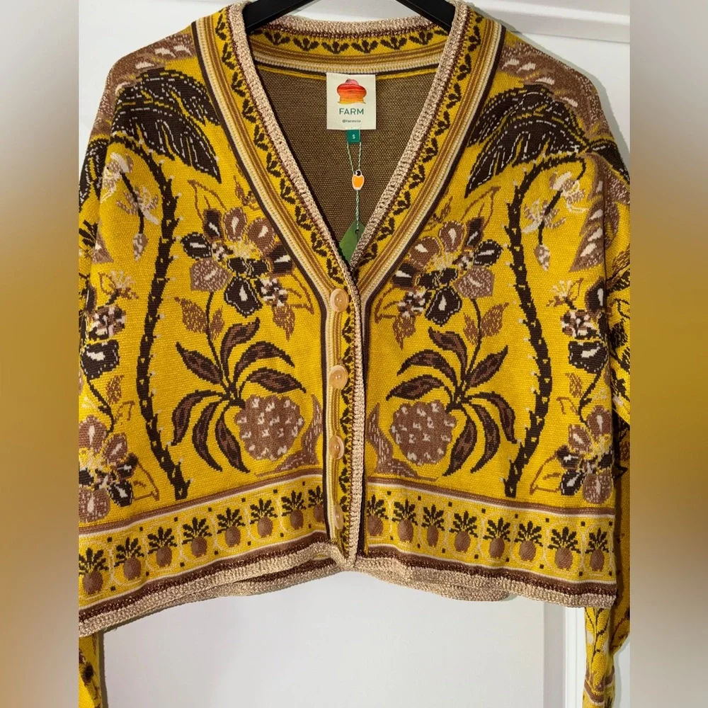 Farm Rio: Yellow Golden Oasis Knit Cardigan - Picture 7 of 10